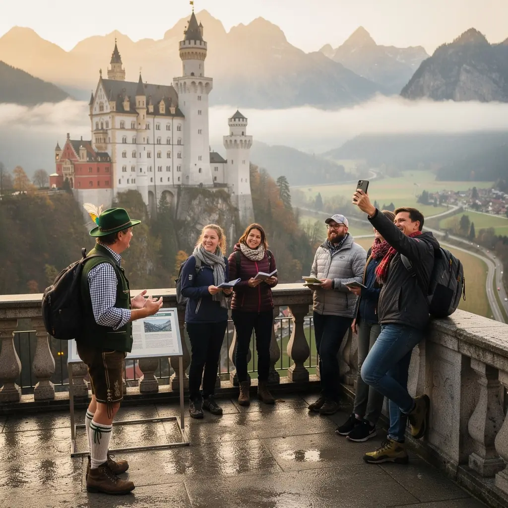 Eine Gruppe von Menschen, die in einem Café sitzt und traditionelle deutsche Speisen genießt.